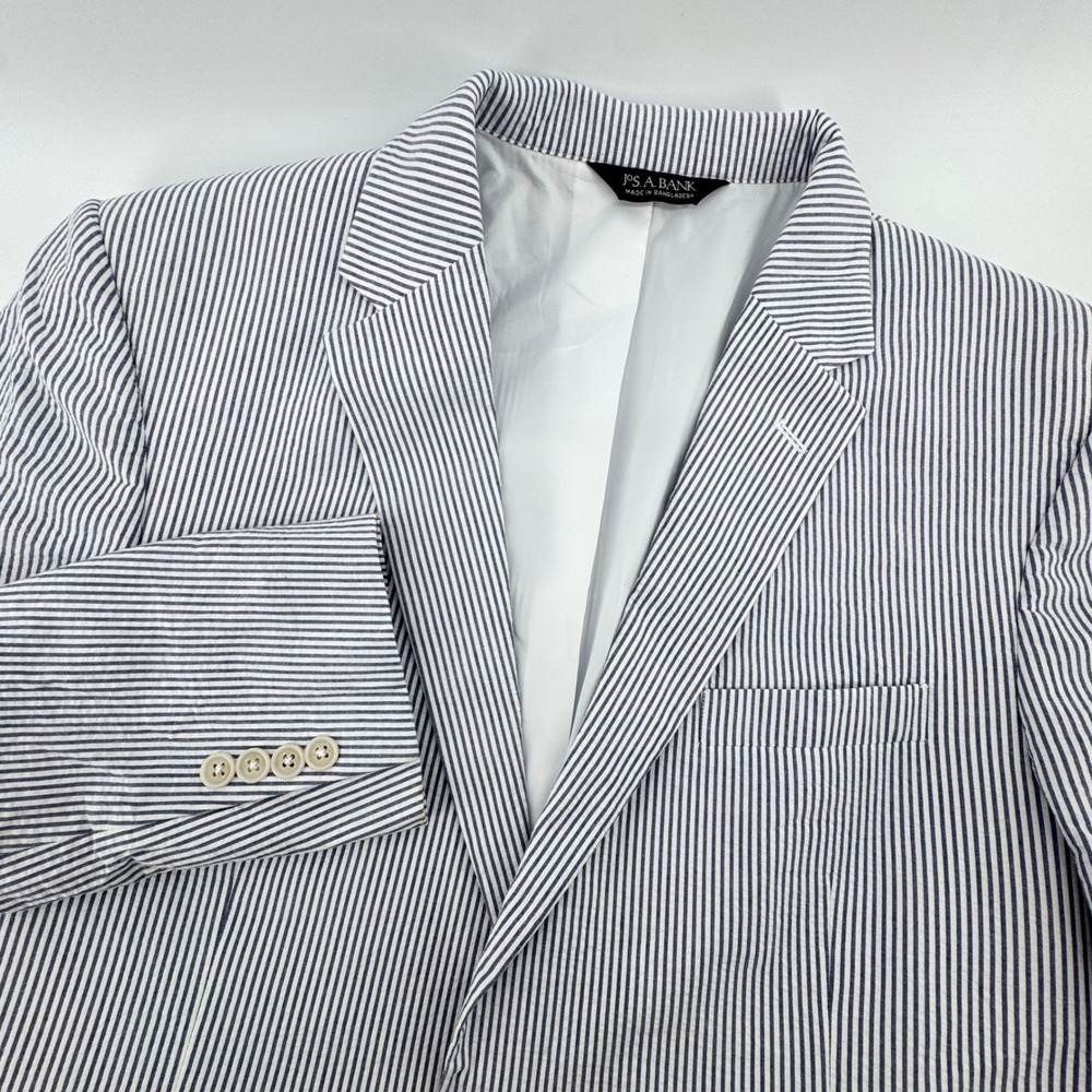 JOS A BANK Mens‎ 44L Stay Cool Seersucker Stripe Sport Coat Blazer Navy White